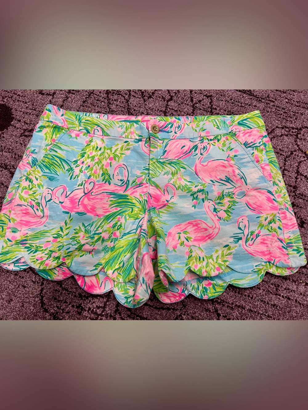 Lilly Pulitzer Pink Flamingo Scallop-Hem High Waist Shorts